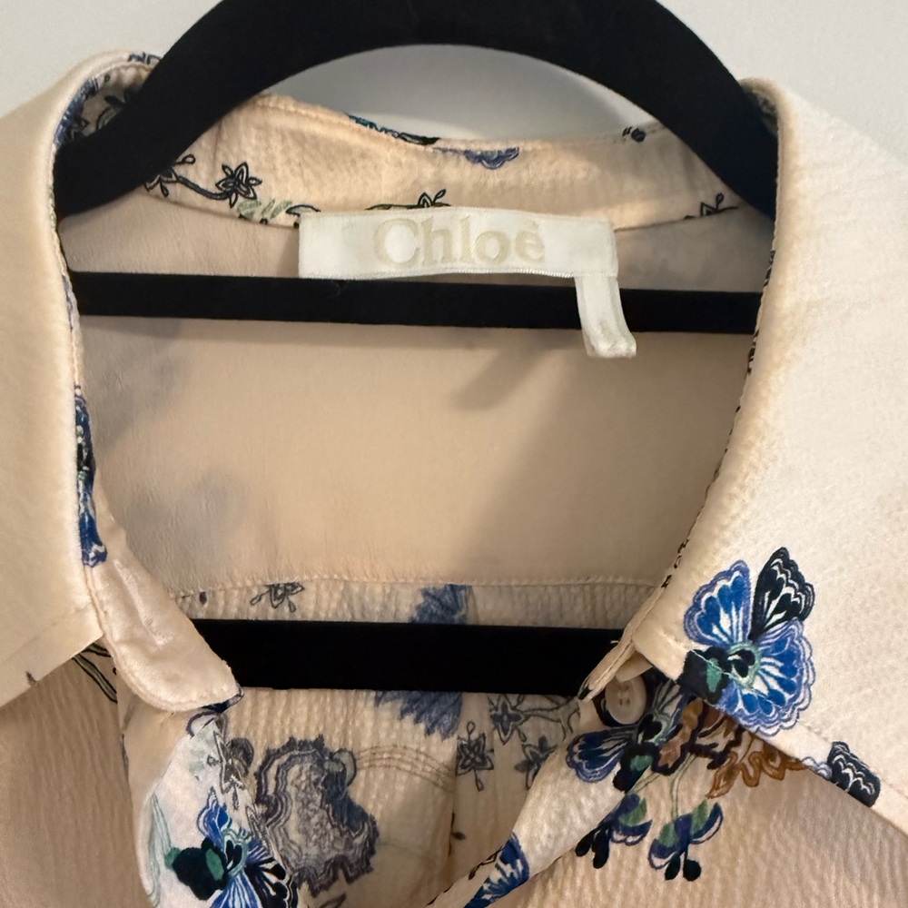 Chloe Silk Cream Floral Blouse Size 36 - Picture 2 of 5